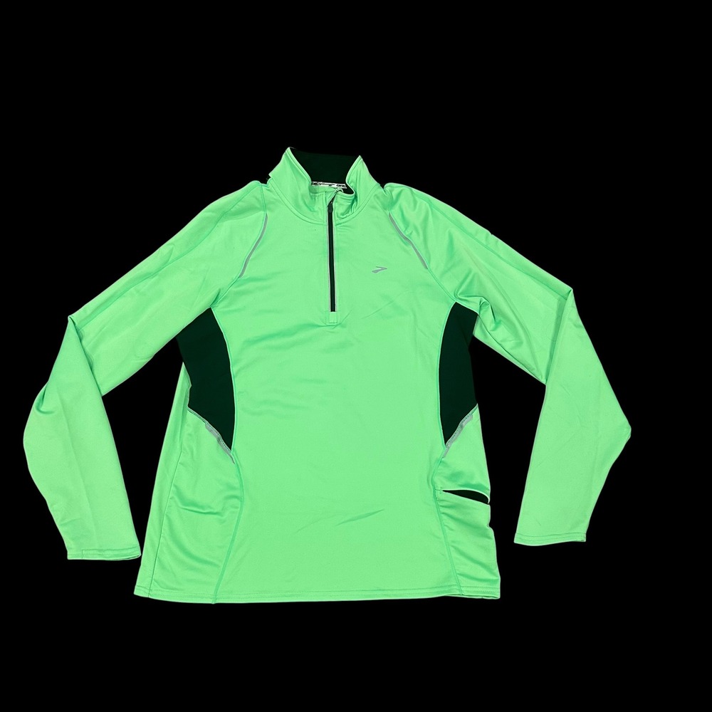 Brooks Mens Equilibrium Quarter Zip Running Top Neon Green Size Medium Bright